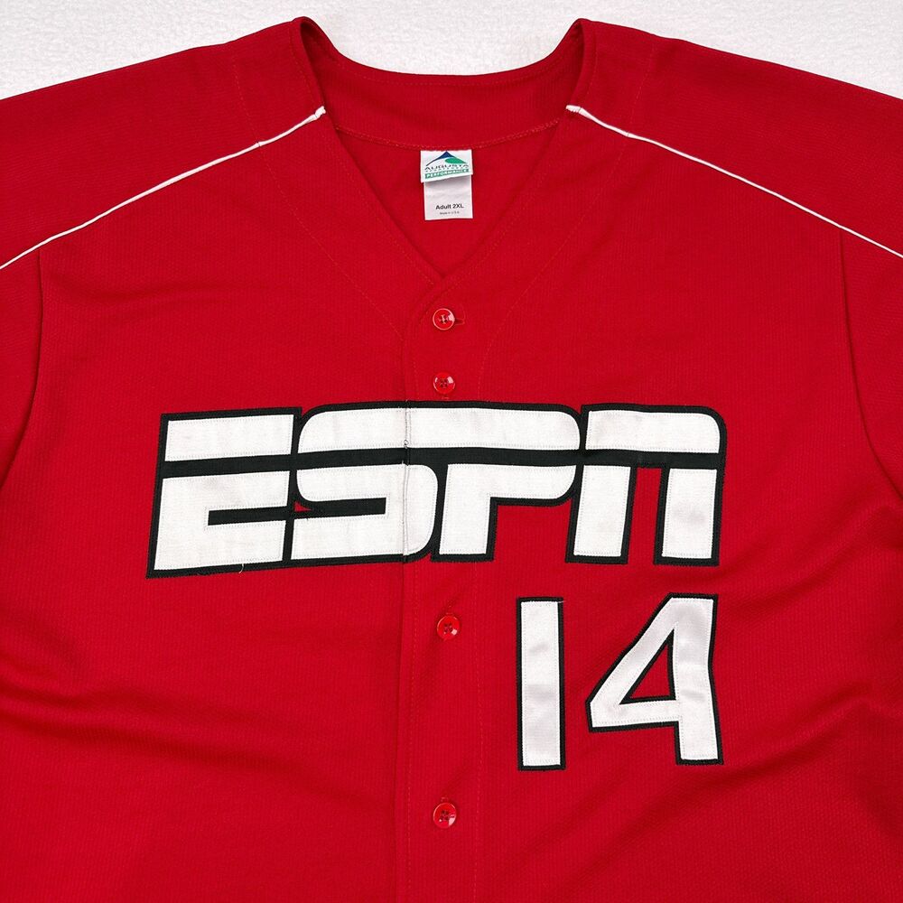 ESPN‎ Baseball Jersey 2XL Red Sports TV Augusta Sportswear Stitched Button Front